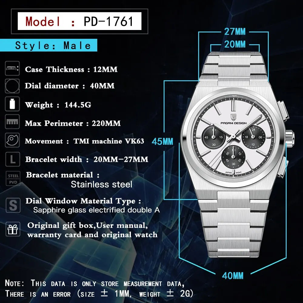 PAGANI DESIGN 2024 New Men Watches Quartz Business Watches VK63 Mens Clock Top Brand Luxury Watch Men Chronograph Watch for Men